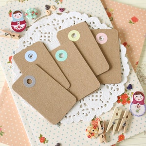 Plain Kraft Brown with Pastel Holes reinforced Rounded Midi Tags image 5