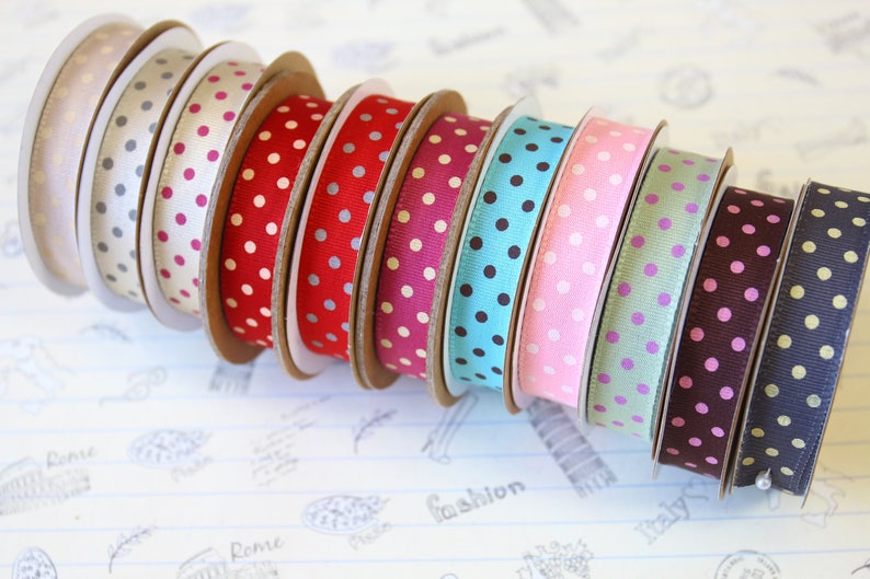 Navy Blue /& White Polka Dots grosgrain ribbon