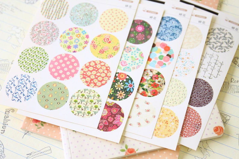 Floral Coffee X Point Stickers round paper fancy pattern deco seals image 5