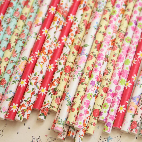 Floral Paper Straws Etsy