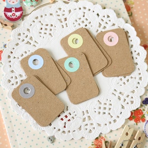 Plain Kraft Brown with Pastel Holes reinforced Rounded Midi Tags image 4