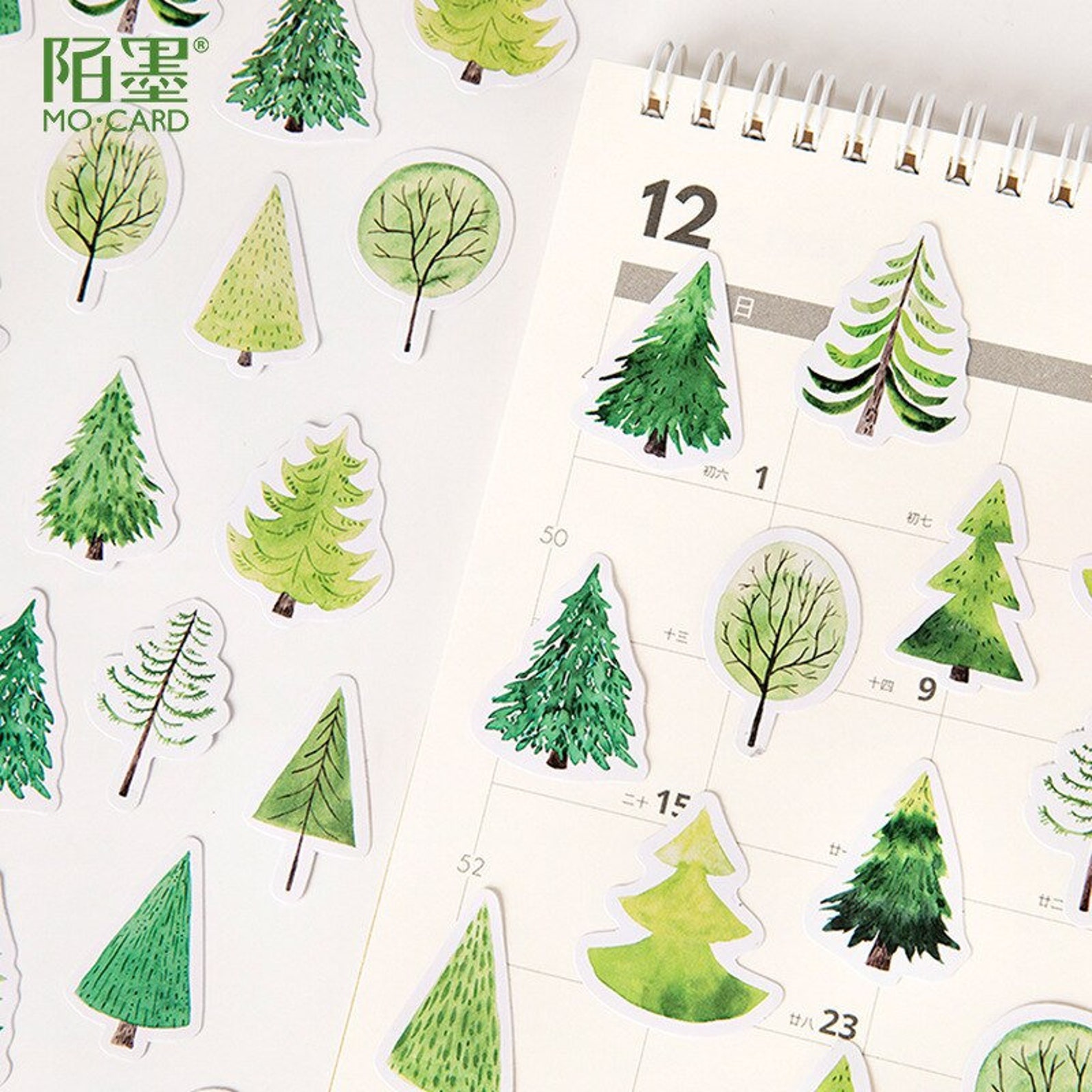 Green Forest Mocard Cartoon Shapes Stickers Etsy