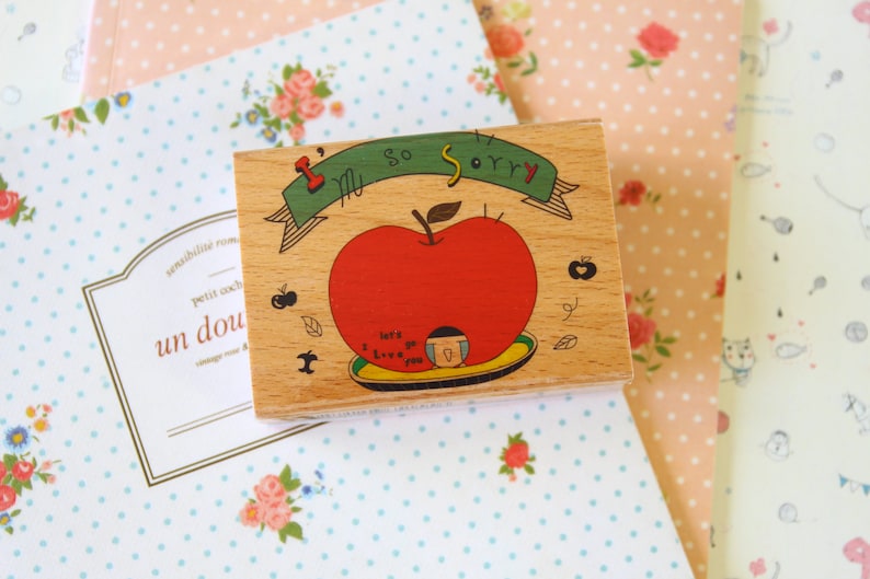 Fun Stamp Apple So Sorry cartoon rubber stamp image 1