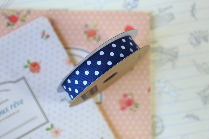 Navy Blue /& White Polka Dots grosgrain ribbon