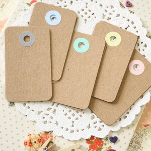 Plain Kraft Brown with Pastel Holes reinforced Rounded Midi Tags image 3