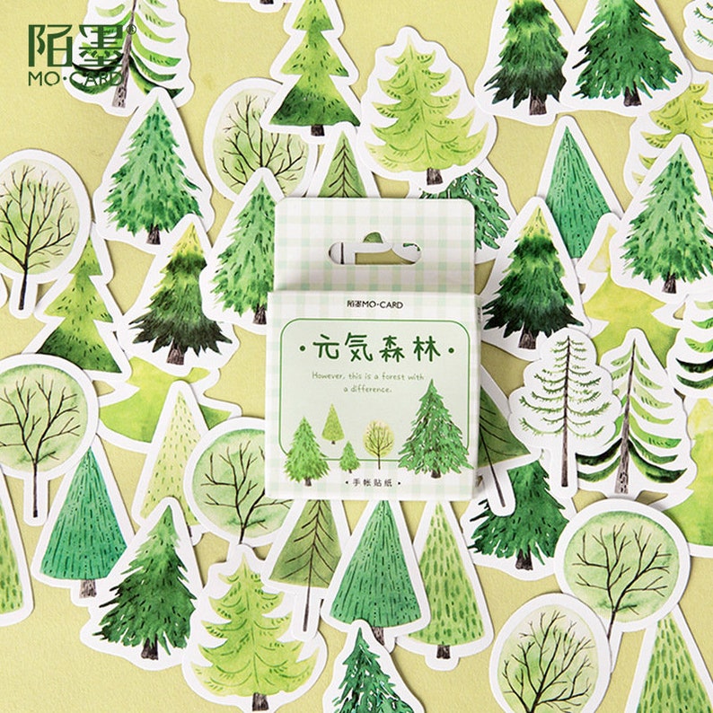 Green Forest Mocard Cartoon Shapes Stickers Etsy