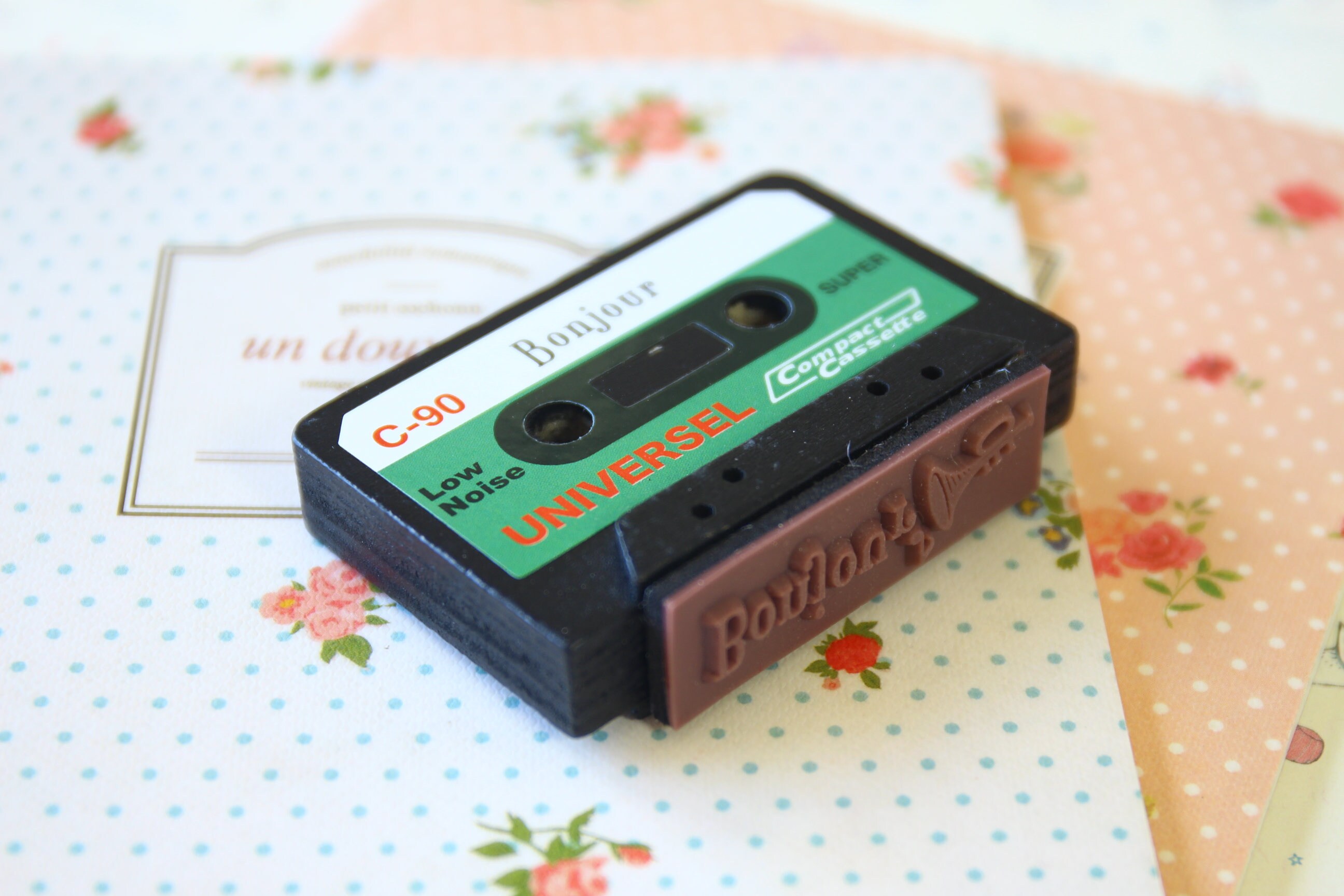 Bonjour Cassette Tape Craft Rubber Stamp Etsy