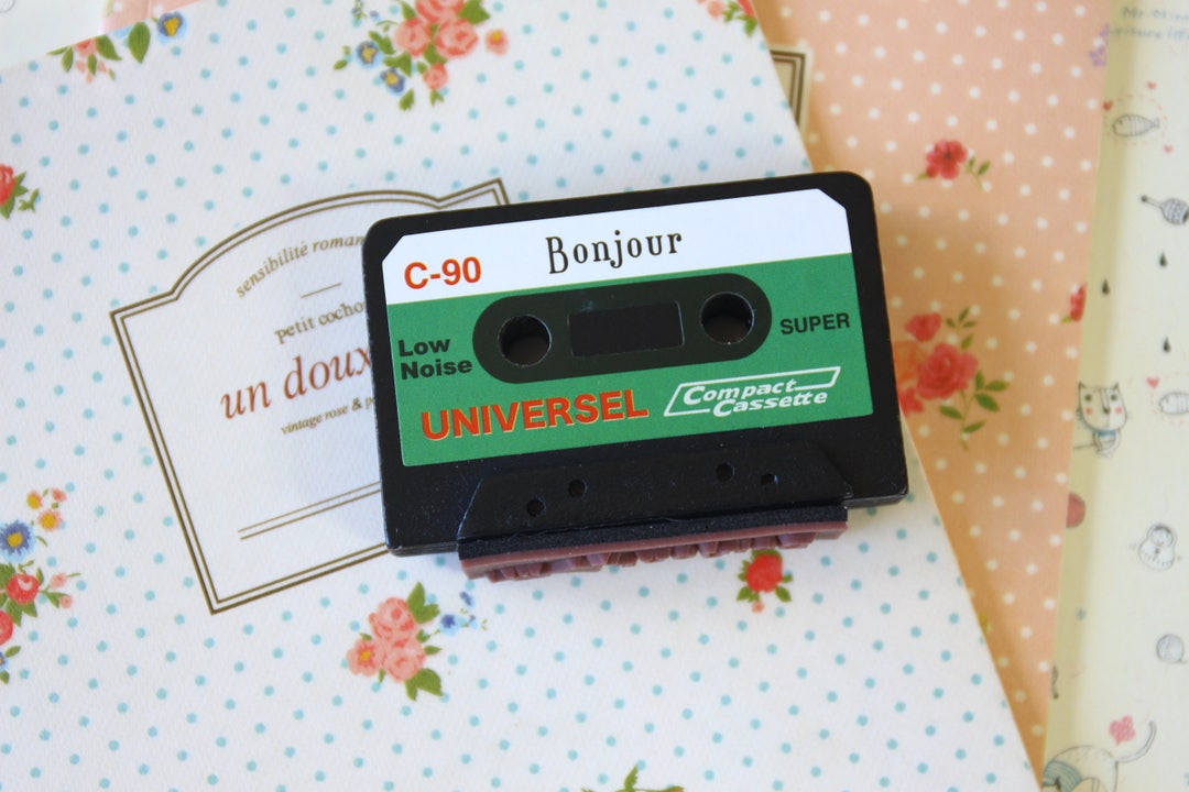 Bonjour Cassette Tape Craft Rubber Stamp Etsy