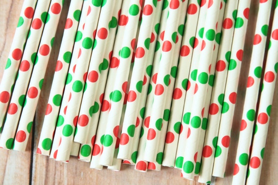 RED & GREEN Big Dots Paper Straws 