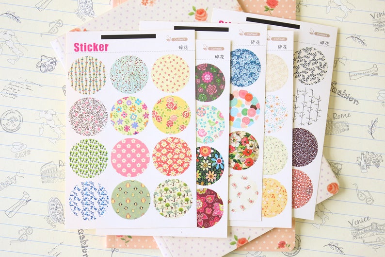 Floral Coffee X Point Stickers round paper fancy pattern deco seals image 1