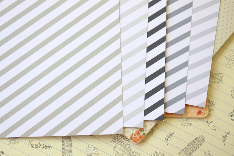 Grey Mix Candy Stripe printed card stock 250gsm