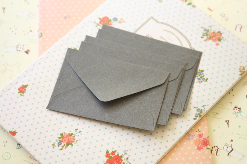 Medium Taupe Grey Pearlescent mini envelopes and note cards image 3