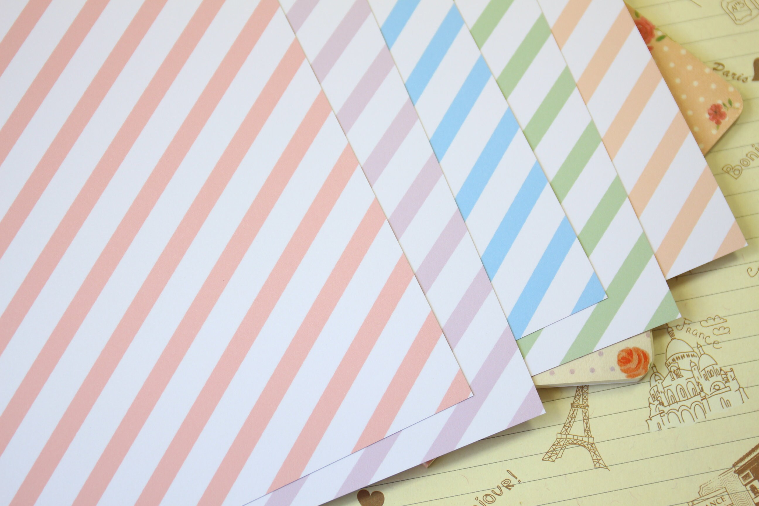 Set 02 Stripes Pastel Mix Printed Card Stock 250gsm Etsy