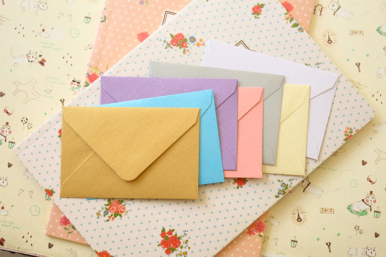Baby Blue Pearlescent mini envelopes and note cards