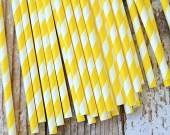 YELLOW Candy Stripe paper straws - 10