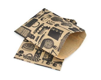 Small Victorian Life Print Kraft Brown paper bags