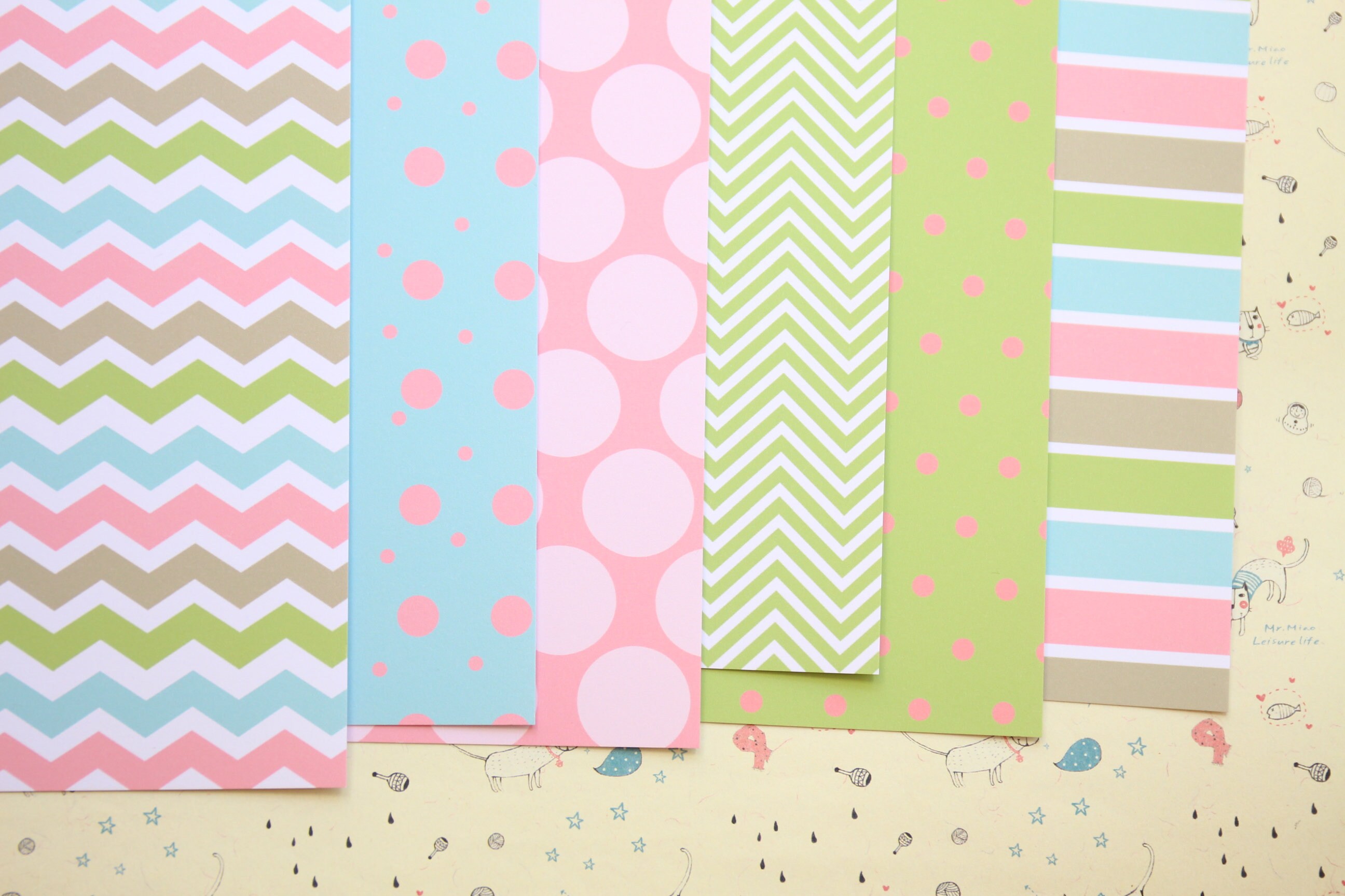 Set 04 Pink and Blue mix patterns printed card stock 250gsm