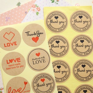 Étiquettes autocollantes kraft marron Love Merci cadeaux