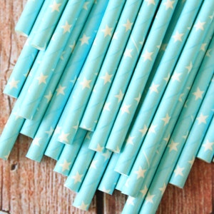 Solid Light BLUE Stars paper straws