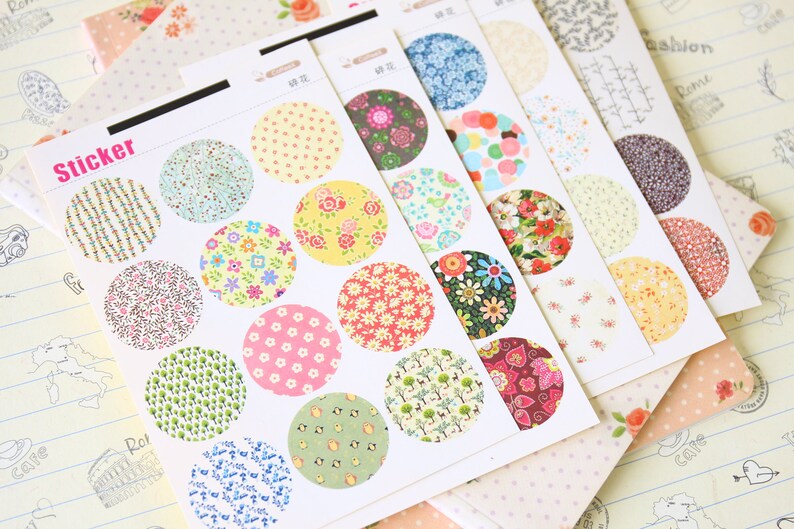 Floral Coffee X Point Stickers round paper fancy pattern deco seals image 4