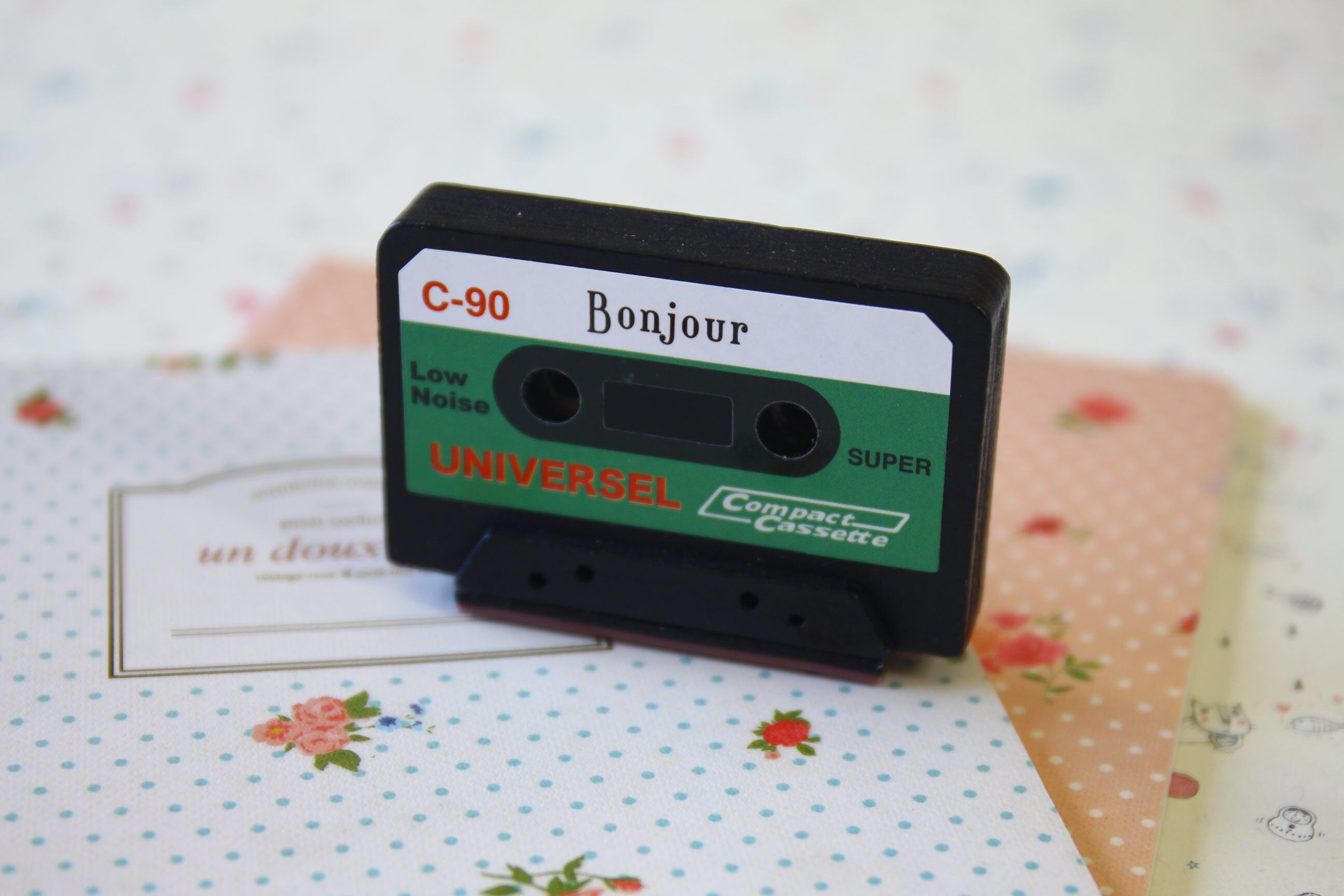 Bonjour Cassette Tape Craft Rubber Stamp Etsy