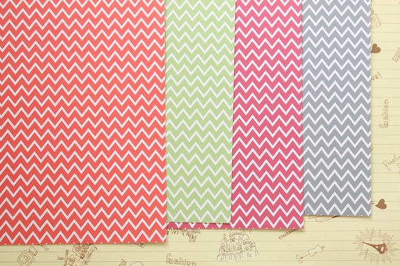 Set 02 Fine Chevrons mix printed card stock 250gsm - Orange Green Pink
