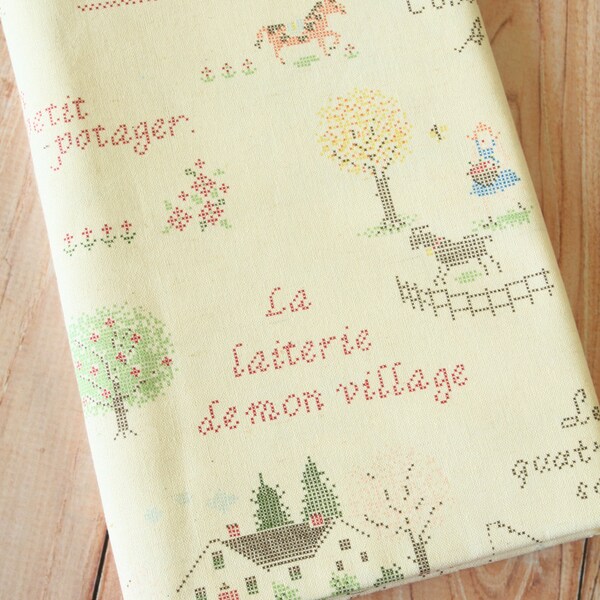 The Farm Cartoon Cross Stitch Cotton Linen blend fabric quarter