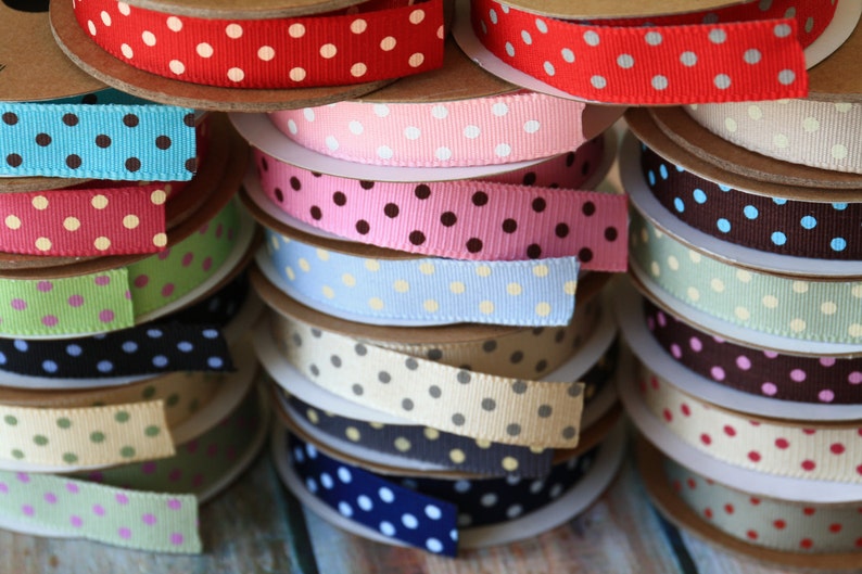 Navy Blue /& White Polka Dots grosgrain ribbon