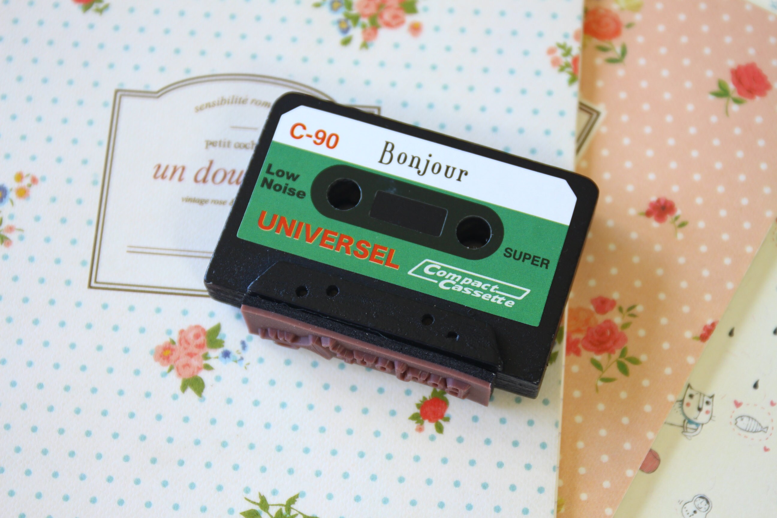 Bonjour Cassette Tape Craft Rubber Stamp Etsy