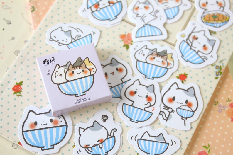 Cup Cats Candy Poetry Cartoon Shapes Stickers Etsy