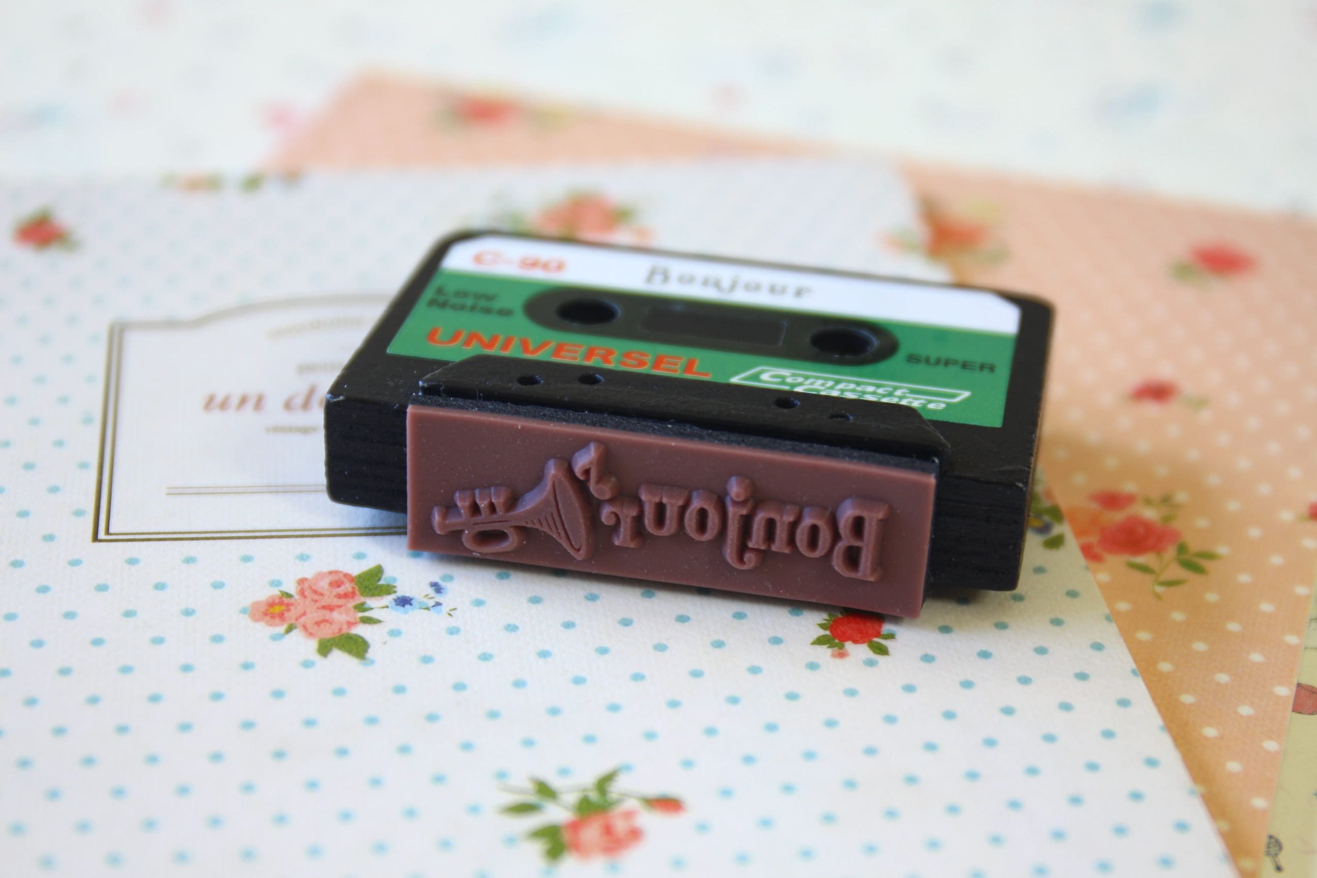 Bonjour Cassette Tape Craft Rubber Stamp Etsy