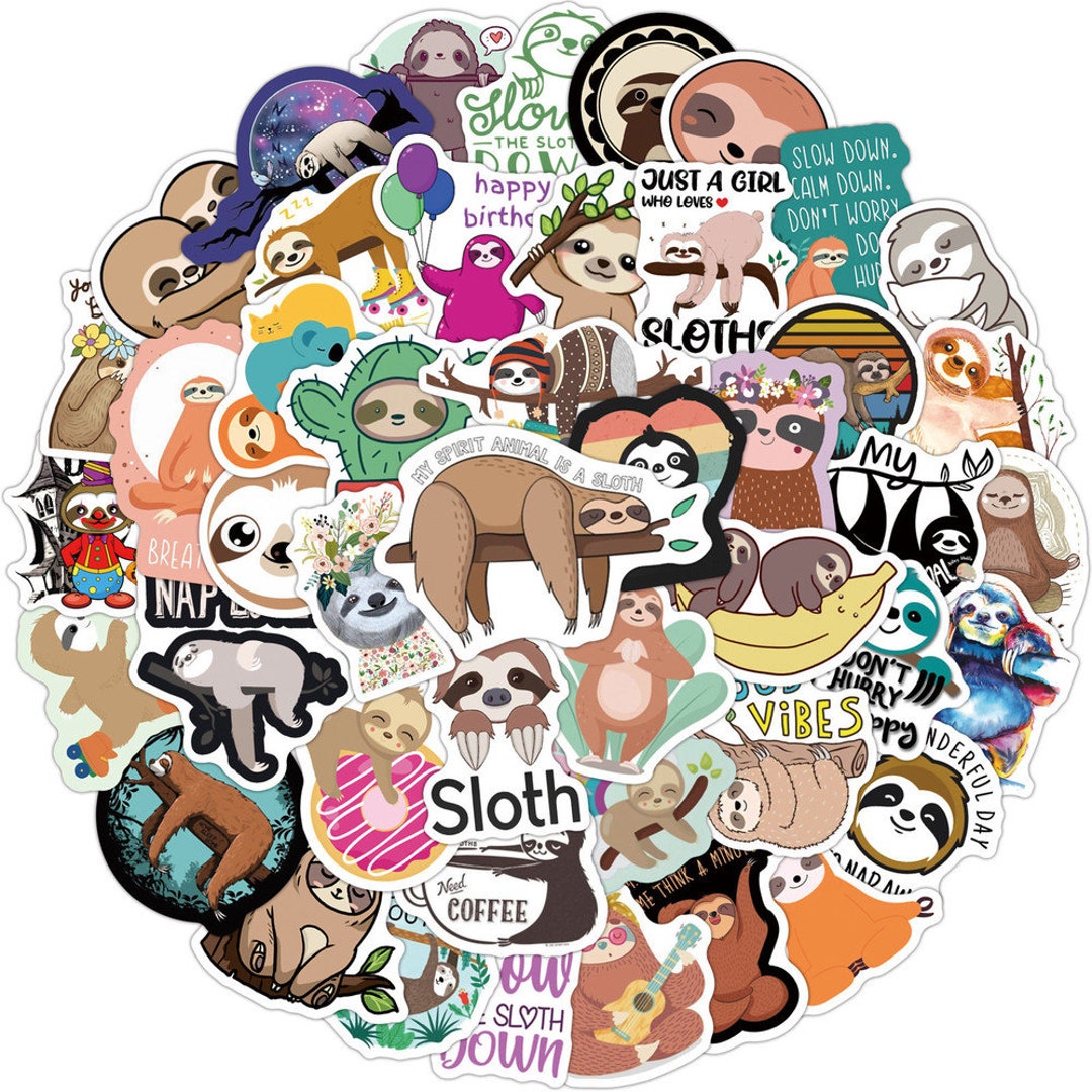 Animated Sloth Sticker Cute Sloth Large Cute Cartoon Stickers - Etsy