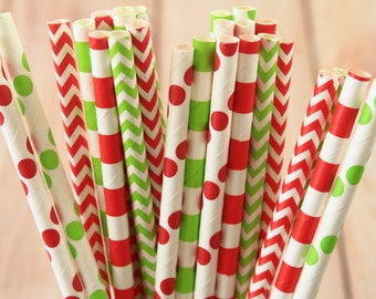 Christmas Holiday mix designs paper straws multipack