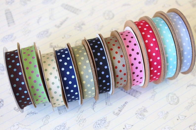 Navy Blue /& White Polka Dots grosgrain ribbon