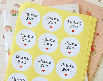 White Thank You with Heart printed round sticker labels