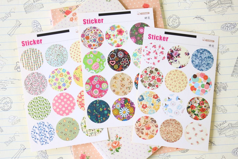 Floral Coffee X Point Stickers round paper fancy pattern deco seals image 2