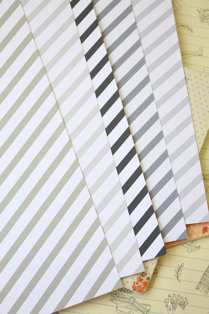 Grey Mix Candy Stripe printed card stock 250gsm