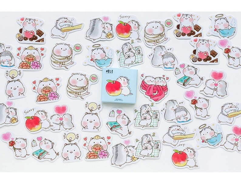 Peach Hamster Candy Poetry Cartoon Shapes Stickers Etsy