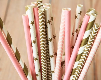 Shabby Pink mix designs paper straws multipack