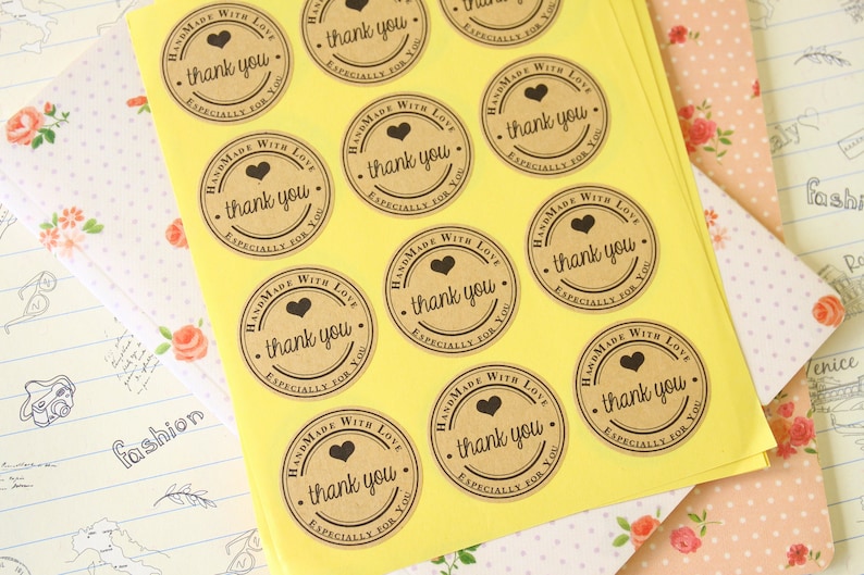 Kraft Paper THANK YOU Especially for You Handmade with Love printed round sticker labels image 2