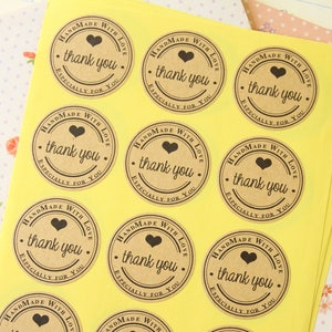 Kraft Paper THANK YOU Especially for You Handmade with Love printed round sticker labels image 1