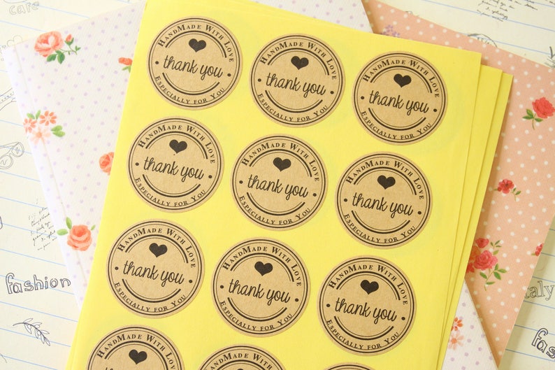 Kraft Paper THANK YOU Especially for You Handmade with Love printed round sticker labels image 1