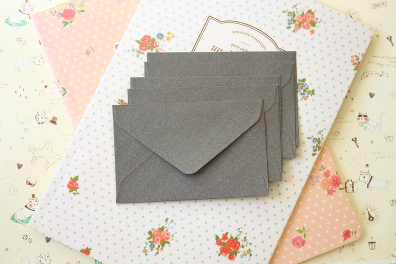 Medium Taupe Grey Pearlescent mini envelopes and note cards image 2