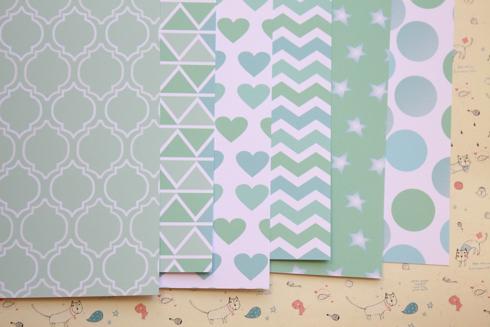 Set 02 Mint Green mix printed card stock 250gsm Etsy