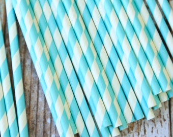 Light BLUE Candy Stripe paper straws - 16