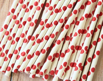 Scarlet RED Big Dots paper straws