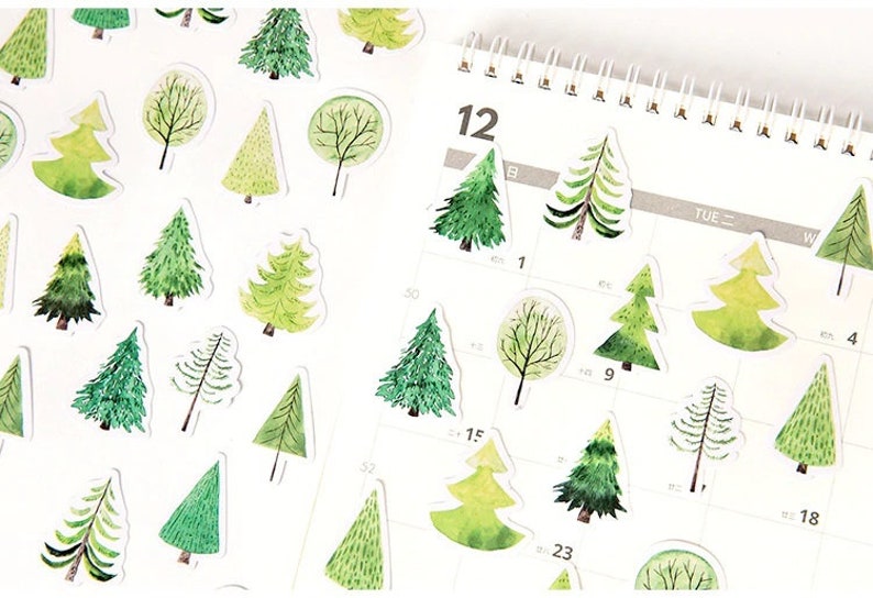 Green Forest Mocard Cartoon Shapes Stickers Etsy