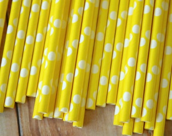 Solid Yellow Big Dots paper straws