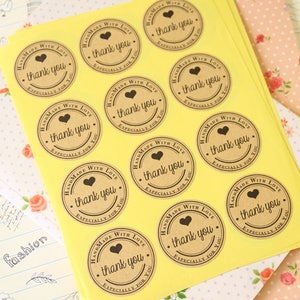 Kraft Paper THANK YOU Especially for You Handmade with Love printed round sticker labels image 3