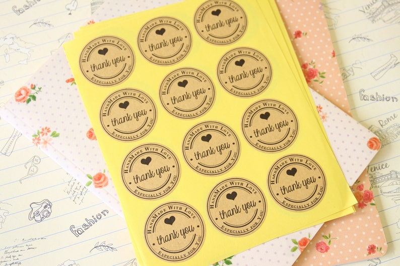 Kraft Paper THANK YOU Especially for You Handmade with Love printed round sticker labels image 3